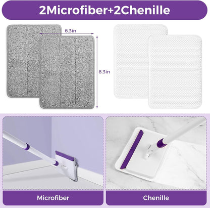 4 Mop Pads Refill for wlich Baseboard Cleaner(2 Chenille Pads+2 Microfiber Pads),Baseboard Cleaner Pad Refills for Ceiling, Wall, Floor and Baseboard Cleaning