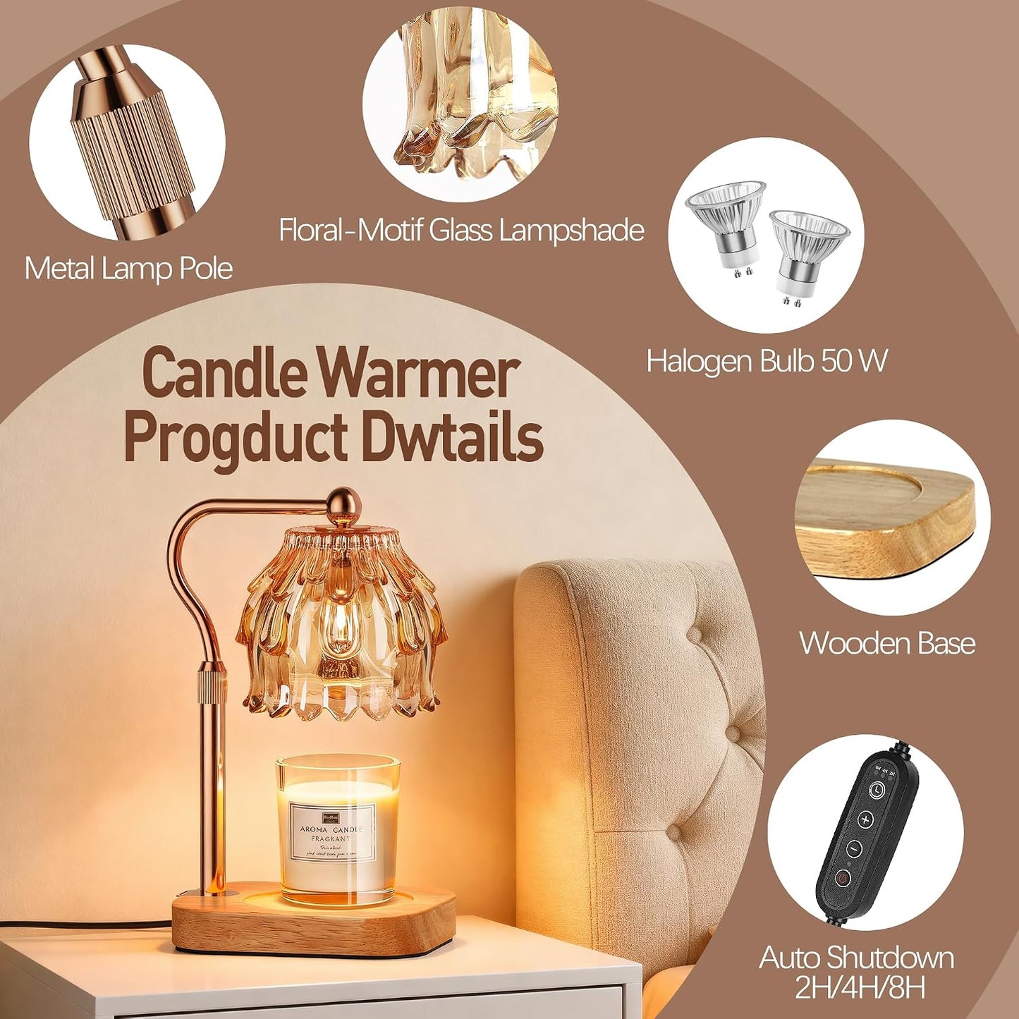 Candle Warmer Lamp with Timer Dimmer - Birthday Gift for Women Mom, Electric Wax Melter Warmer Adjustable Height for Jar Candles Housing Warming Home Decor