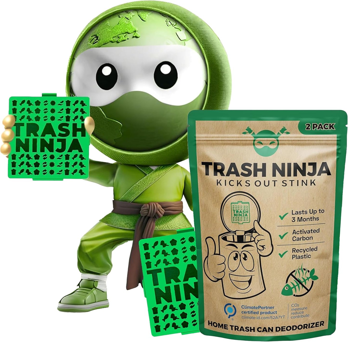 Trash Ninja Trash Odor Eliminator – Long-Lasting Citrus Scent Deodorizer with Activated Charcoal, Stick-On Freshener for Garbage Can, Fridge, Bathroom, Kitchen, and Diaper Pail Odors