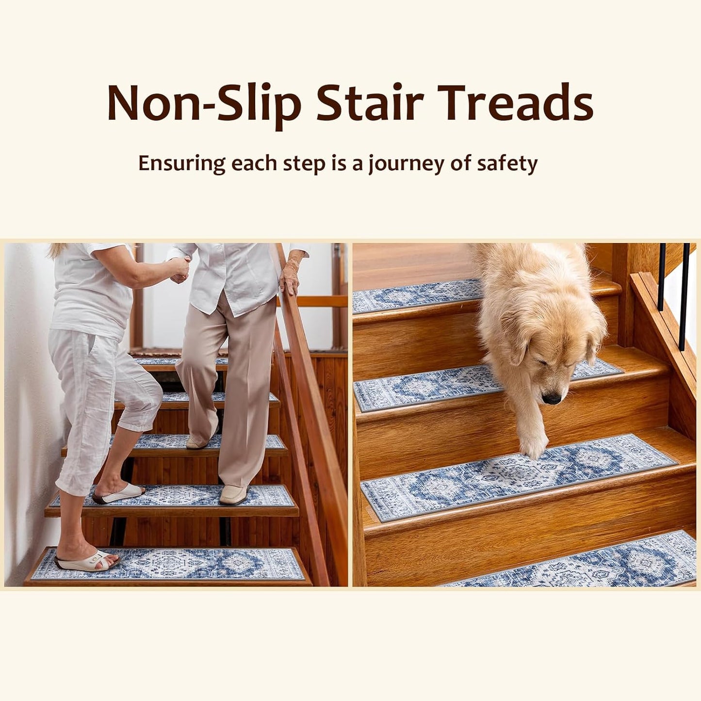 OJIA Stair Treads Non Slip for Wooden Steps Indoor 15PCS Carpet Stair Treads, Rubber Backing Stair Carpet Treads, Residue Free 8"x30" Staircase Step Treads Edging Stair Rugs for Kids & Pets, Gray