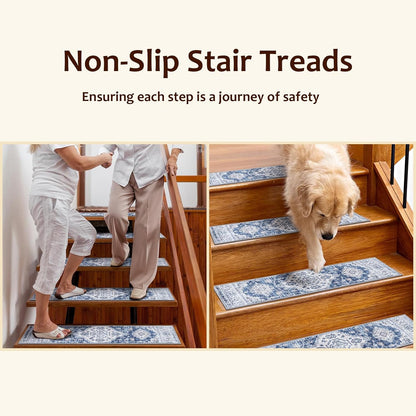 OJIA Stair Treads Non Slip for Wooden Steps Indoor 15PCS Carpet Stair Treads, Rubber Backing Stair Carpet Treads, Residue Free 8"x30" Staircase Step Treads Edging Stair Rugs for Kids & Pets, Gray