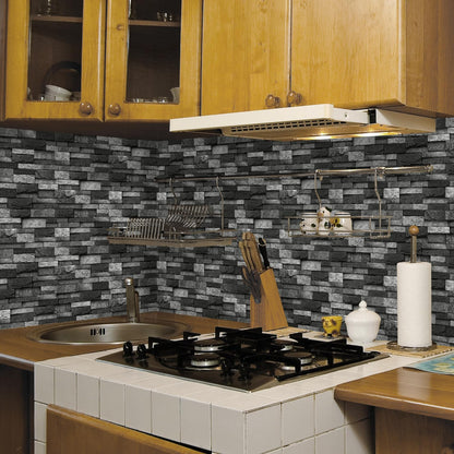 Vinyl Grey Black Tiles backsplash Wallpaper Peel and Stick,Waterproof Tile Decals for Kitchen Bathroom Restaurant Apartment Wall Renovation or Decor(25 Pcs 9.68 * 4.53 inch)