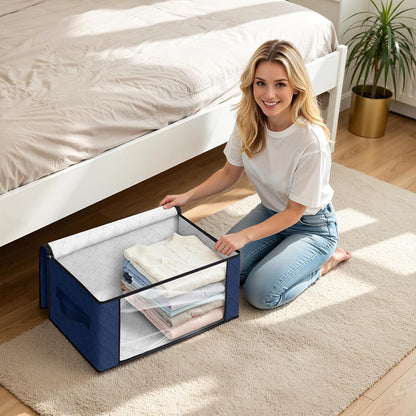 Fab totes 6 Pack Storage Bags for Clothes and Blanket, Foldable Closet Organizers and Storage with Zippers, Clear Window and Handles, Fabric Storage Bins for Sweater, Comforter, Bedding,Linen Sheets