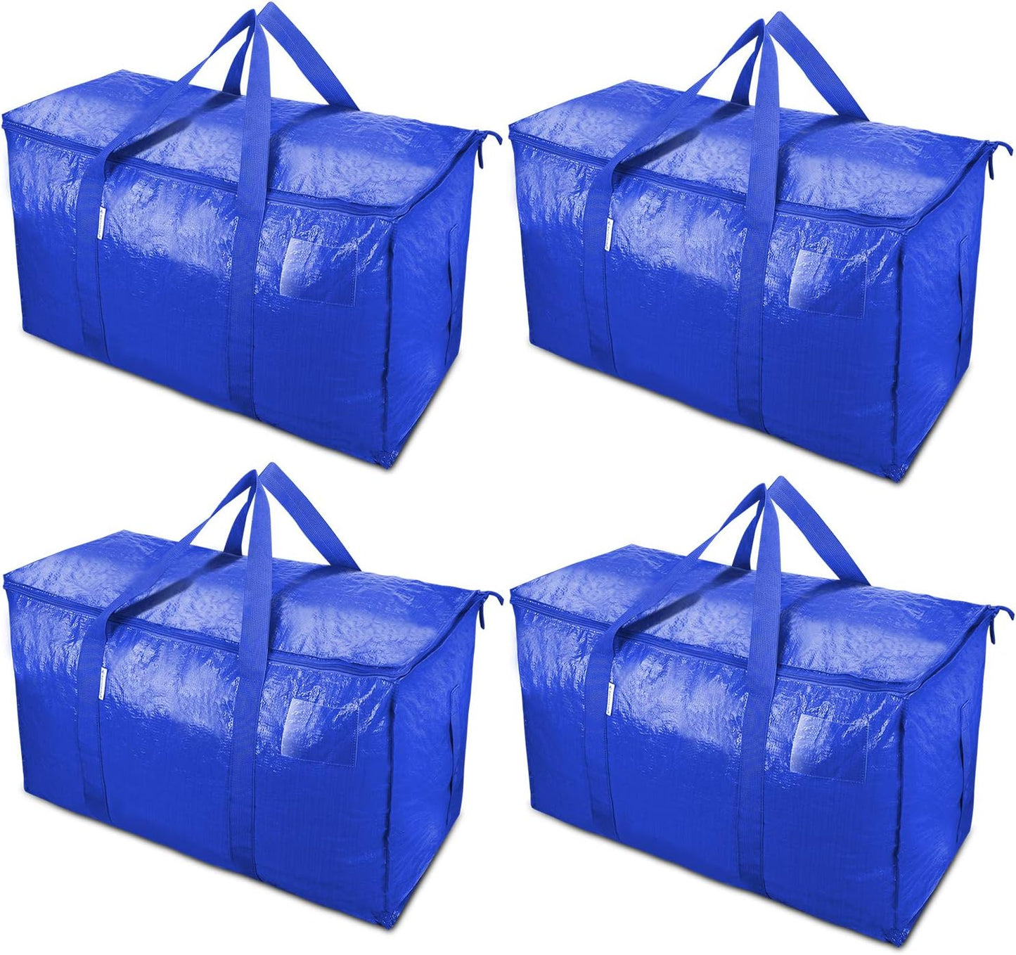 TICONN 4 Pack Extra Large Moving Bags Heavy Duty with Zippers & Carrying Handles, Durable Storage Bags Moving Boxes for Closet Organizers and Storage (4 Pack, Blue)