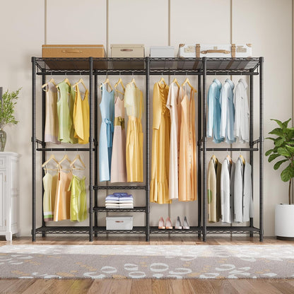 VIPEK V40 Heavy Duty Clothes Rack, 1110lbs Capacity Sturdy Metal Garment Rack, Clothing Rack with 6 Shelves & 4 Hang Rods, Adjustable Open Wardrobe Closet Organizer for Bedroom/Apartment/Retail, Black