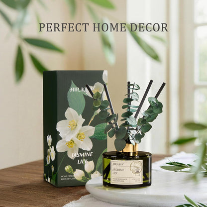 Airkeep Reed Diffuser Set with 6.76 fl oz Forest Mist Scent Essential Oils and 3 Leaves & 8 Diffuser Sticks,Bathroom Shelf Decor & Air Freshener, House Bedroom Office Decor & Gifts