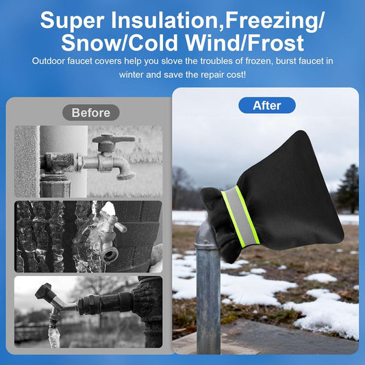 2Pack Outdoor Faucet Covers for Winter, 6.7" W x 8.3" H Hose Bib Covers | Reusable Insulated Spigot Cover for Freeze Protection, Waterproof and with Reflective Strips