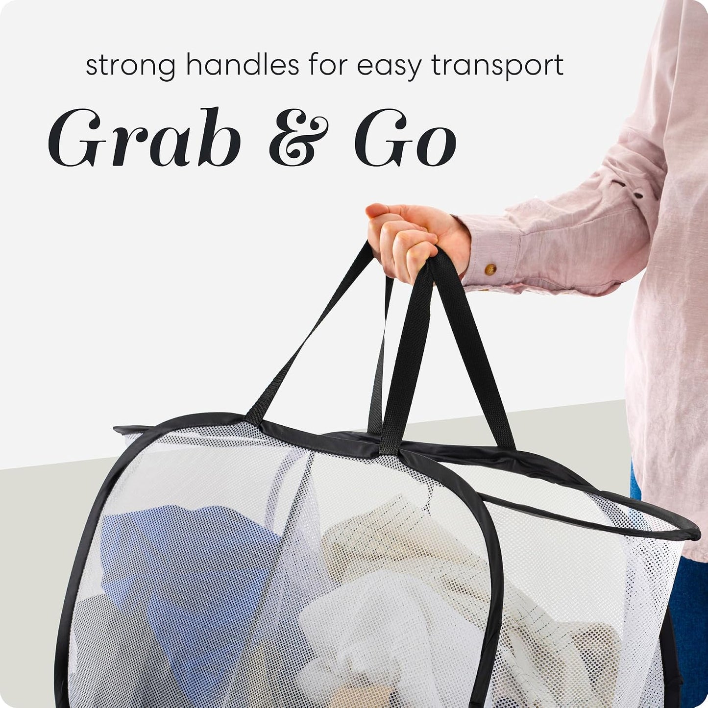 Handy Laundry Collapsible Laundry Basket, 3-Compartment Mesh Laundry Sorter, Foldable Pop Up Hamper with Handles, Space-Saving Durable Organizer for Dorm, Bedroom, Travel, White