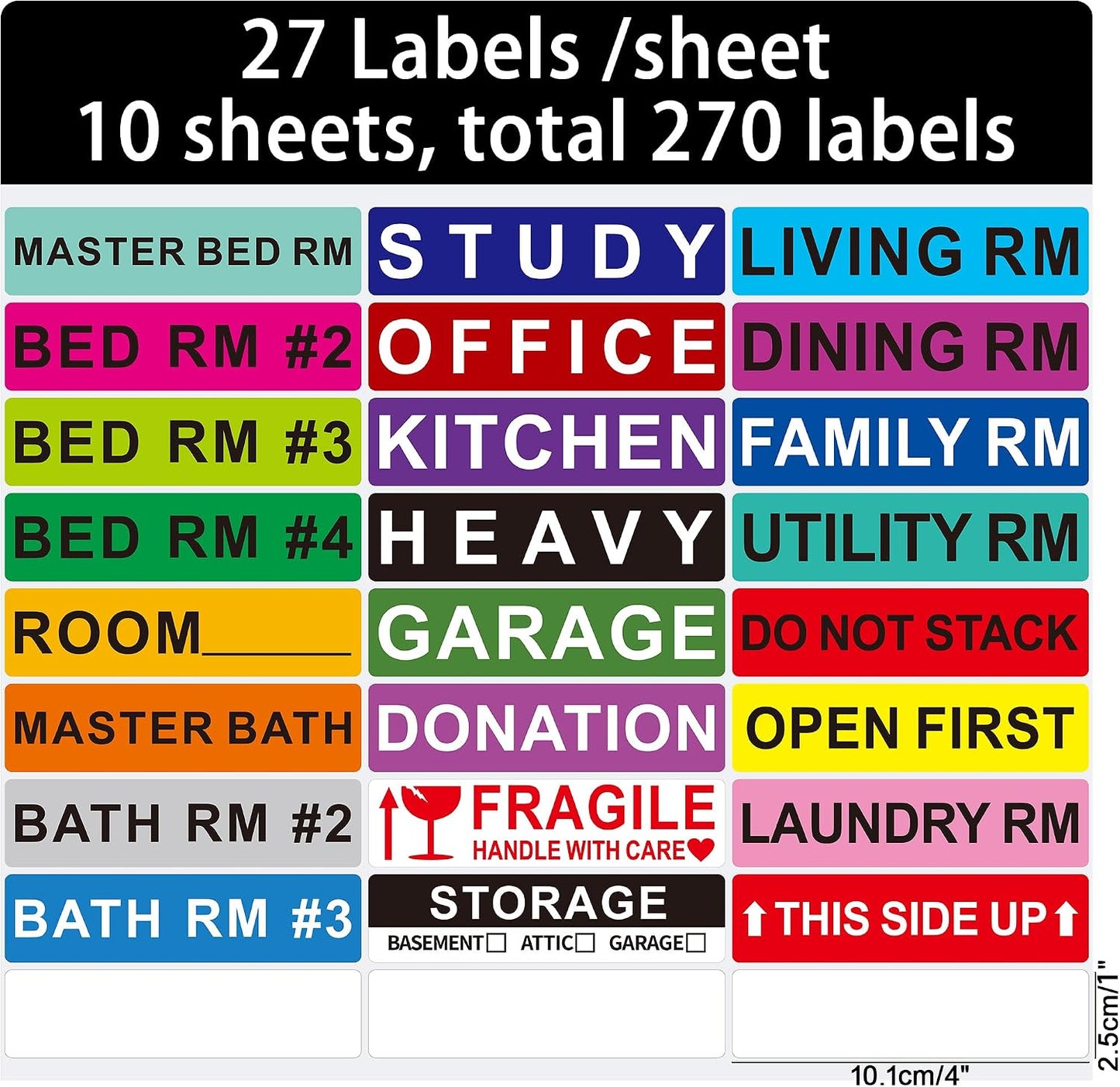 140 Pcs Home Moving Color Coding Labels, Livingroom, Bedroom, Kitchen, Dining Room, Bathroom Label, 14 Spaces Sticker/Sheet（10 Sheets） 1×4 Inch
