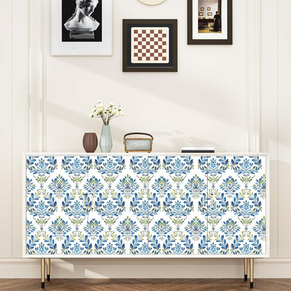 BOKEBEVE Leaves Contact Paper Floral Wallpaper Stick and Peel Boho Damask Wall Paper for Liner Drawer Cabinet Backsplash Renter Friendly Waterproof 17.5 x 118In