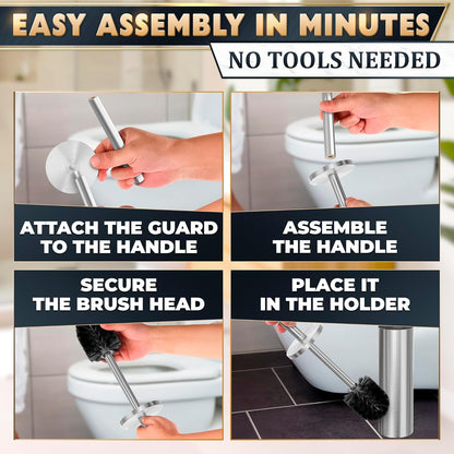 Black Toilet Brush and Holder Set - Slim Matte Design that Fits Anywhere - Stainless Steel Toilet Bowl Brush and Holder with 2 Rounded Corners, Replaceable Head, Removable Inner Bowl & Splash Guard