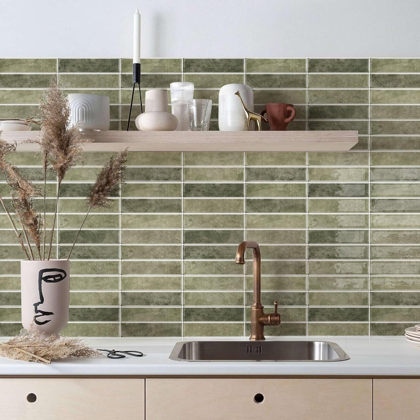 Alwayspon 10 Sheets 12x12inch Beige 3D Vinyl Backsplash Tiles, Self-Adhesive Peel and Stick Wall Tile Stickers Stick on Subway Tiles for Kitchen Bathroom Wall