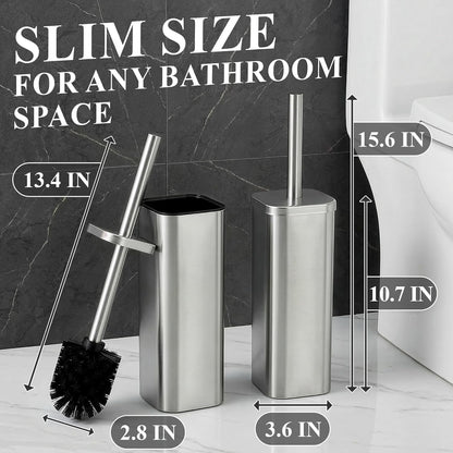 Black Toilet Brush and Holder Set - Slim Matte Design that Fits Anywhere - Stainless Steel Toilet Bowl Brush and Holder with 2 Rounded Corners, Replaceable Head, Removable Inner Bowl & Splash Guard