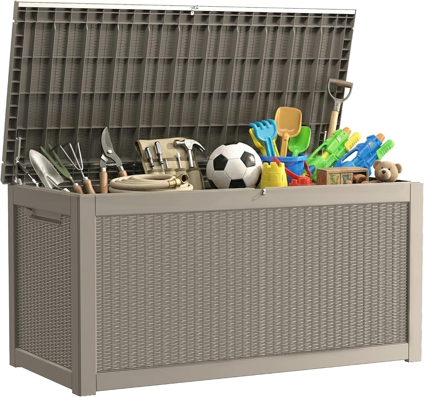 Outdoor Storage Box, 320 Gallon Waterproof Deck Box [Upgraded 3.0], Dual Gas-Spring Ultimate Resin Organizer for King Cushions, Heavy-Duty Lockable Estate Storage Bench, Backyard BBQ, Black