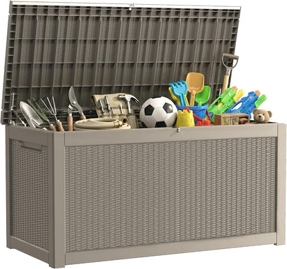 Outdoor Storage Box, 320 Gallon Waterproof Deck Box [Upgraded 3.0], Dual Gas-Spring Ultimate Resin Organizer for King Cushions, Heavy-Duty Lockable Estate Storage Bench, Backyard BBQ, Black