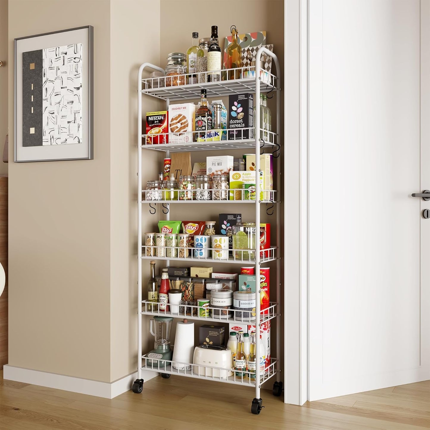 Slim Rolling Storage Cart with Wheels, Metal 6 Tier Spice Rack Mobile Shelving Unit Organizer Kitchen Utility Cart for Office Bathroom Kitchen Laundry Room Narrow Places (6inches)