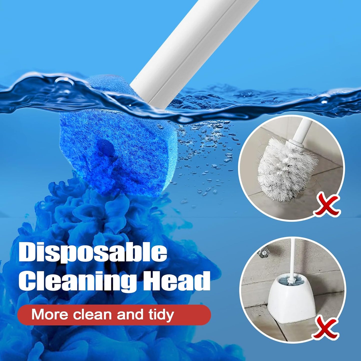 JEHONN Disposable Toilet Brush with 48 Wand Cleaner Refills, Wall Mounted Toilet Bowl Brush Holder Set, Bathroom Cleaning System for Sink Bathtub Wash Basin (Blue)