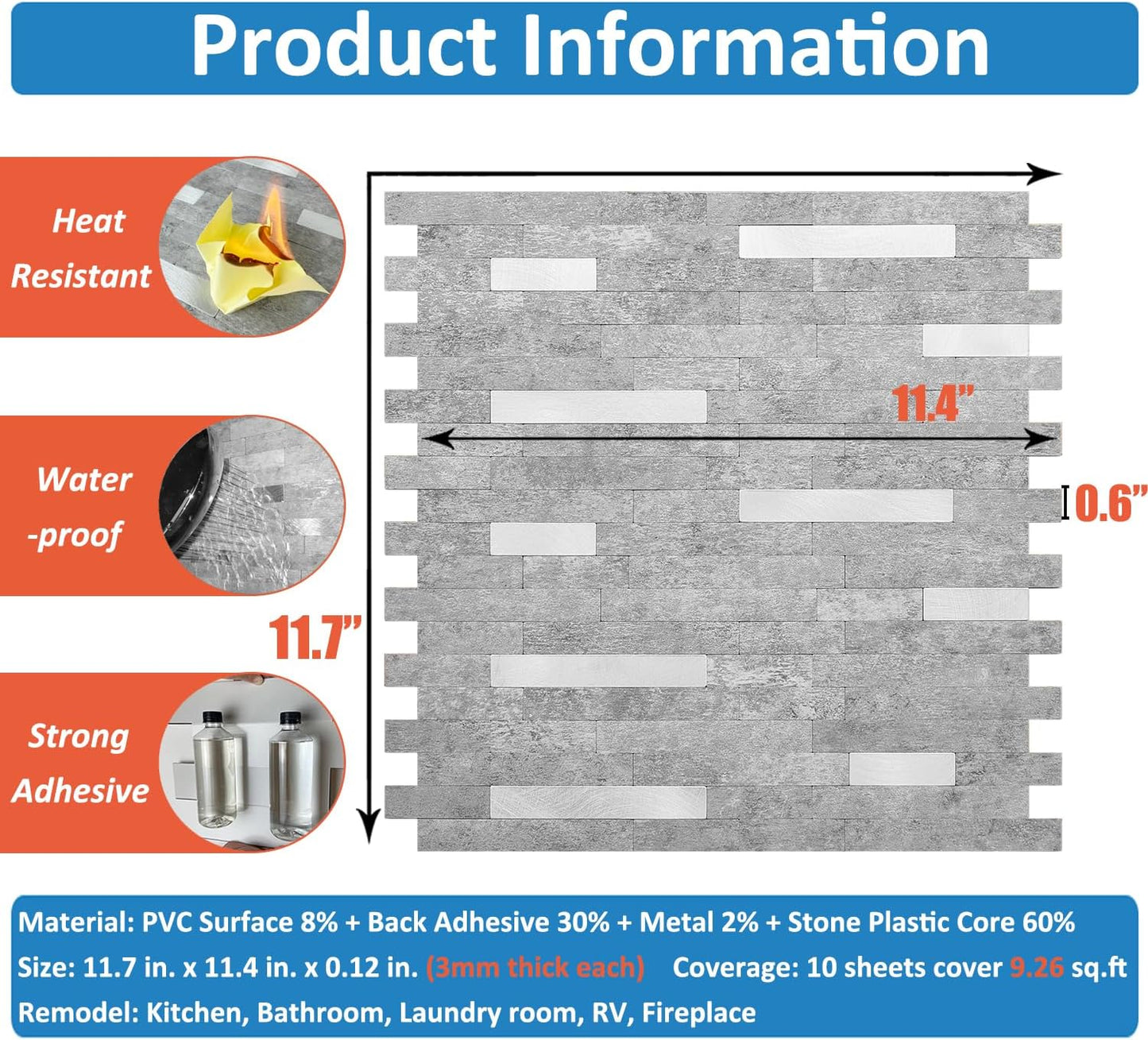 DICOFUN 10-Sheet Peel and Stick Backsplash Wall Tile, PVC Kitchen Backsplash Peel and Stick in Sandstone, 9.4 sq.ft