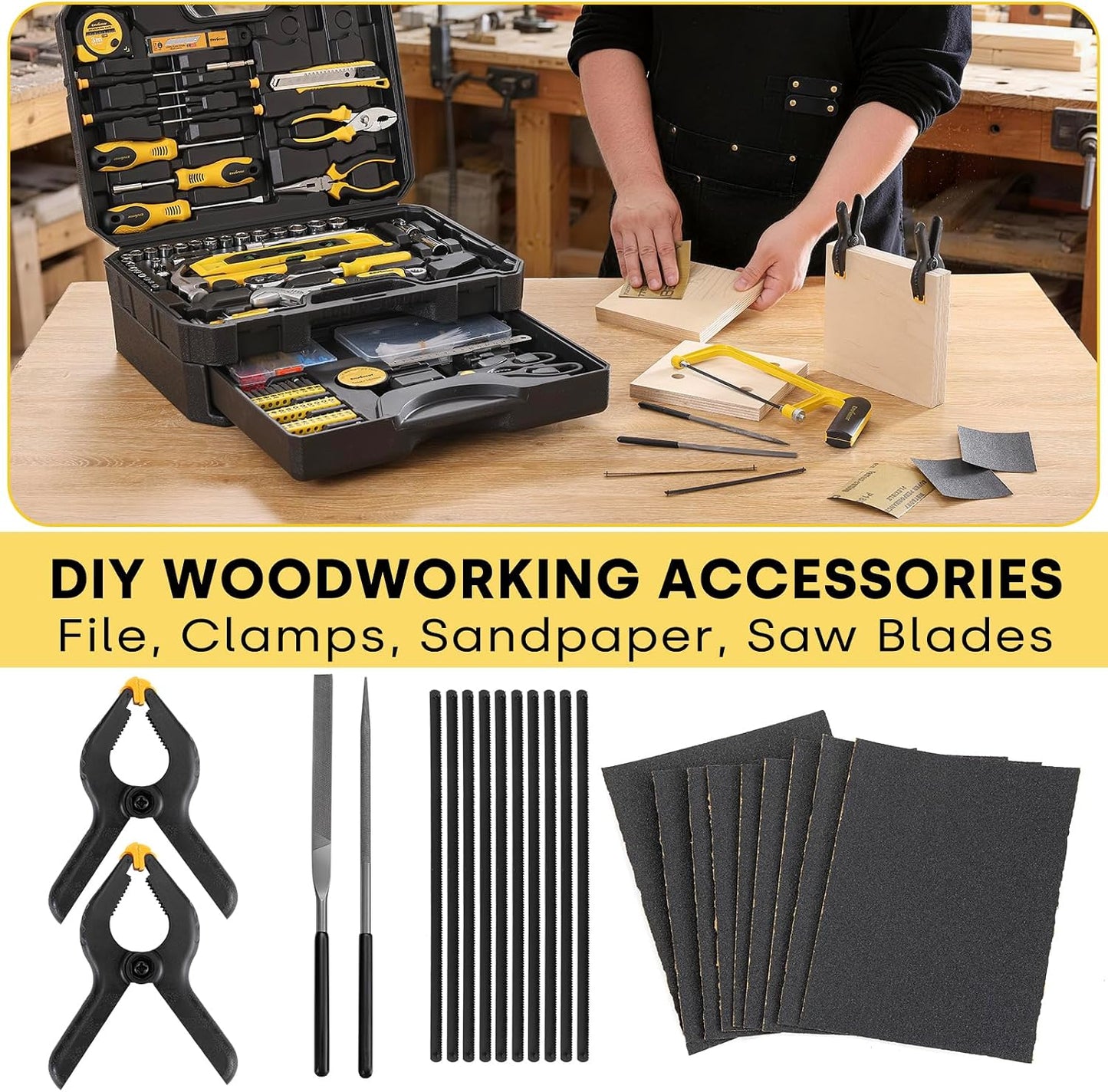 Enventor 419 PCS Home Tool Kit for DIY Repair, Home Maintenance with Drawer | General Home Auto Repair Tool Set Toolbox 3-Layer Organized Storage for Handyman, Homeowner