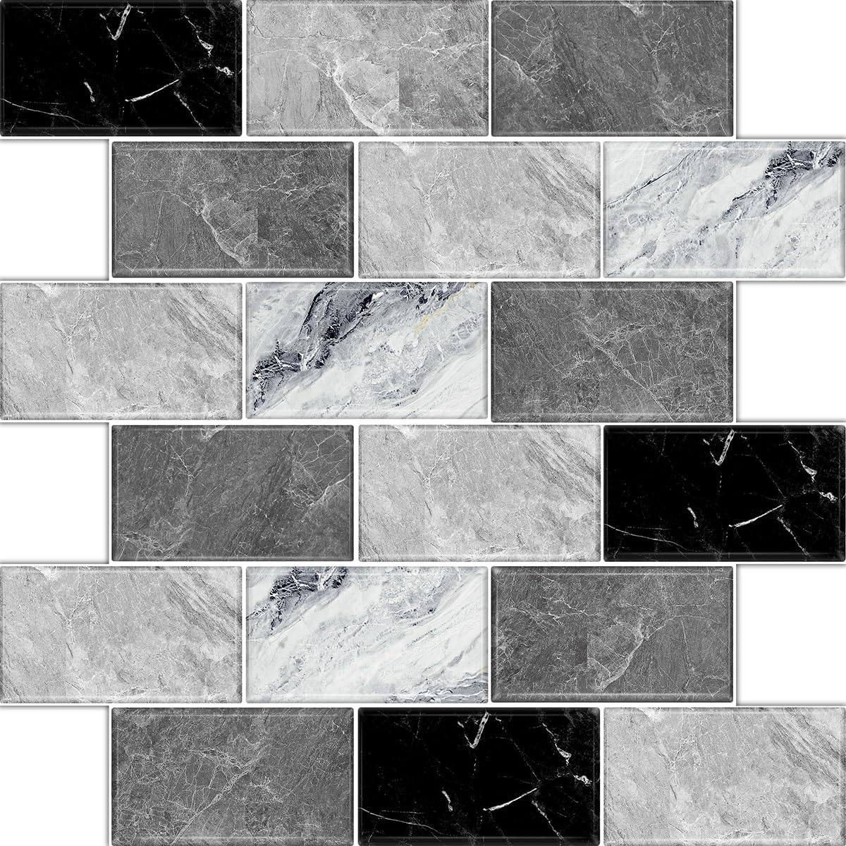 BSABSAQAA 10 Sheets Peel and Stick Backsplash for Kitchen 12"X12" Back Splash Adhesive Subway Wall Tile Sticker for Bathroom on Renter Friendlyn Marble