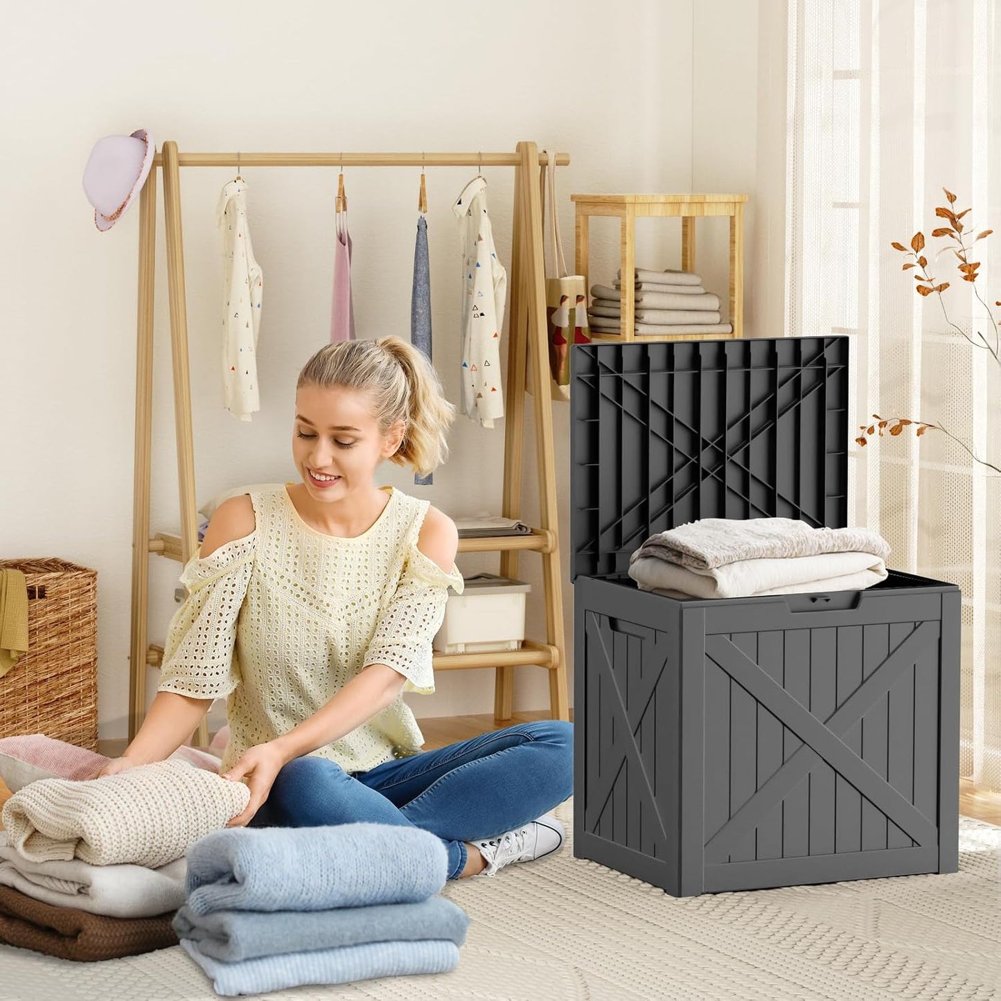 230 Gallon Large Outdoor Storage Box Waterproof, UV Resistant Resin Deck Box with Hydraulic Rod & Lockable Latch for Patio Furniture, Outside Storage Box for Garden Tools, Patio Cushions, Black