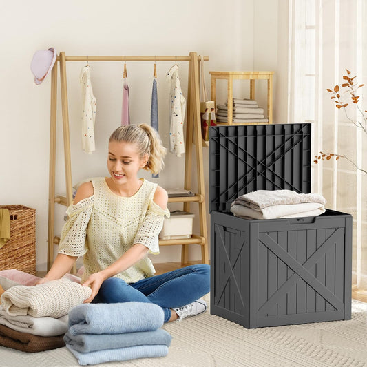 230 Gallon Large Outdoor Storage Box Waterproof, UV Resistant Resin Deck Box with Hydraulic Rod & Lockable Latch for Patio Furniture, Outside Storage Box for Garden Tools, Patio Cushions, Black
