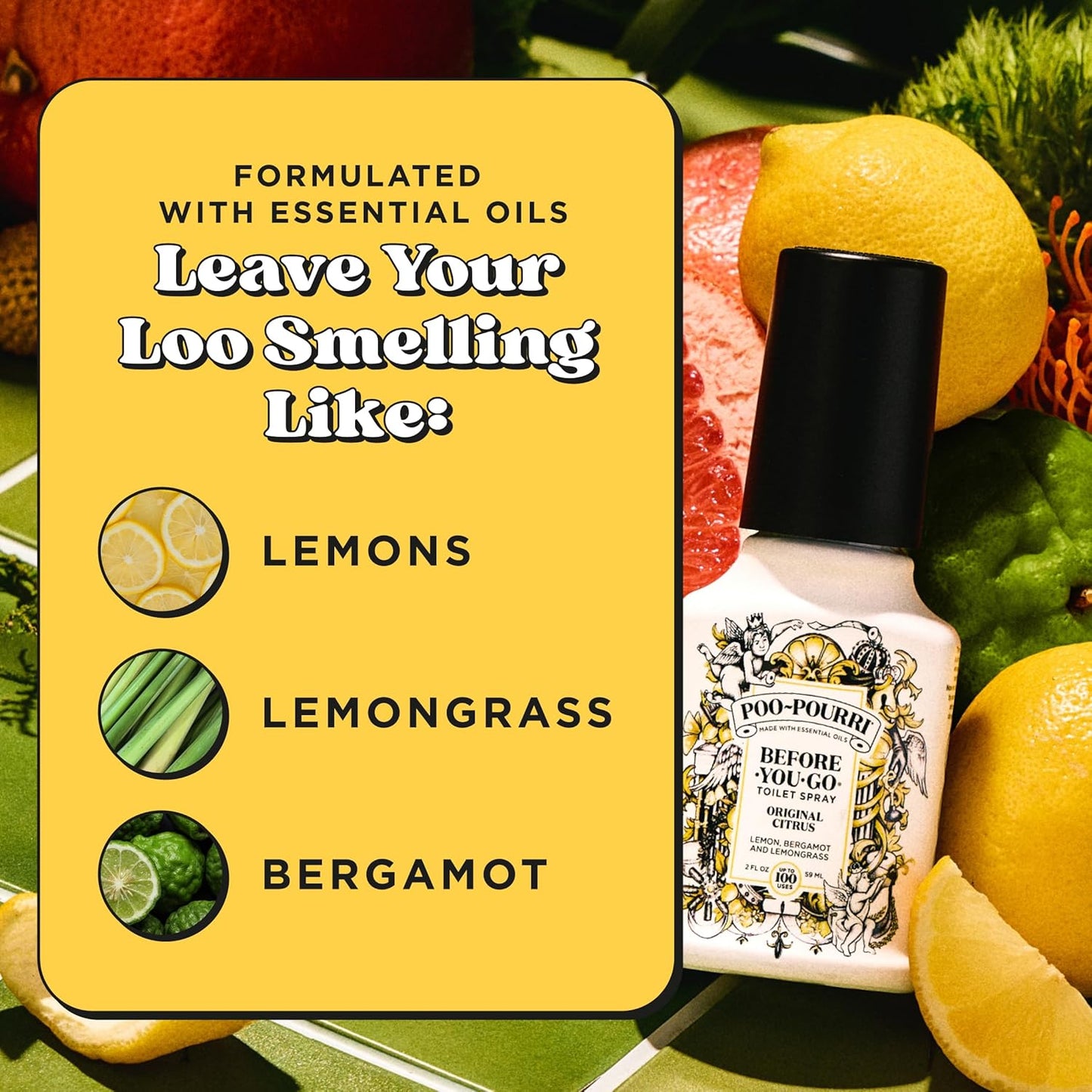 Poo-Pourri Before-You-Go Toilet Spray Refill, Original Citrus, 16 Fl Oz, Up to 800 Uses, Bathroom Odor Deodorizer with Essential Oils for Home or Work, Lemon, Bergamot and Lemongrass Scent
