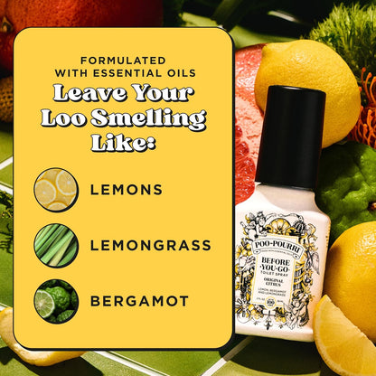 Poo-Pourri Before-You-Go Toilet Spray Refill, Original Citrus, 16 Fl Oz, Up to 800 Uses, Bathroom Odor Deodorizer with Essential Oils for Home or Work, Lemon, Bergamot and Lemongrass Scent
