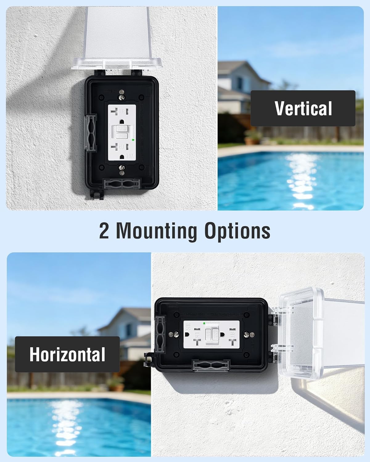 SURAIELEC Extra-Deep Outdoor Outlet Cover, 1-Gang, 4" Extra-Deep Receptacle Cover, NEMA 3R Weatherproof, Horizontal/Vertical Mount, Compatible with GFCI, Duplex Outlets & Switches, Black, 1-Pack