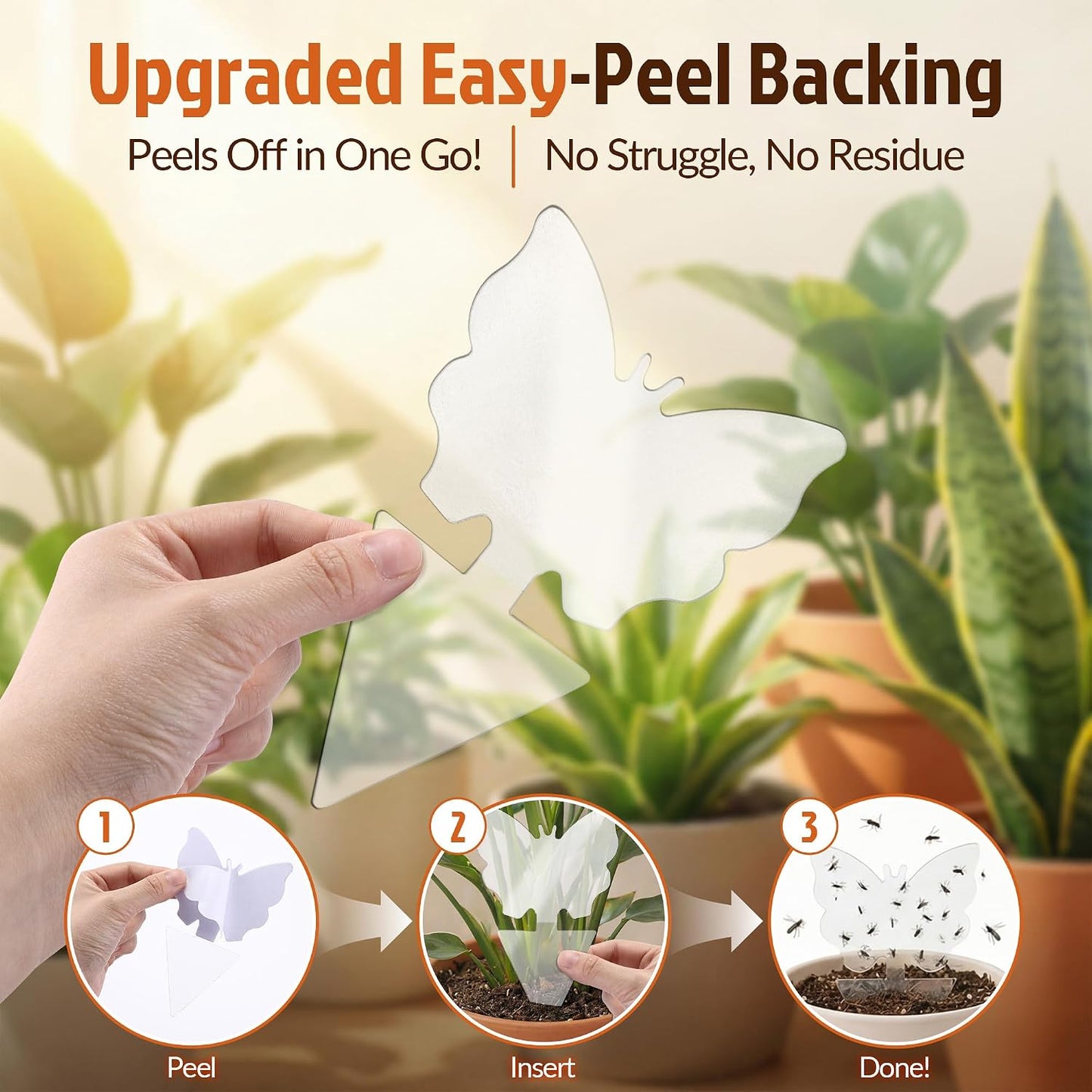 100 Pack Gnat Traps, Double Sided Plant Sticky Traps for Flying Insects, Clear Flying Bug Catcher for Indoor Outdoor Fruit Flies, Mosquitoes, Easy Release Liner for Plants, House