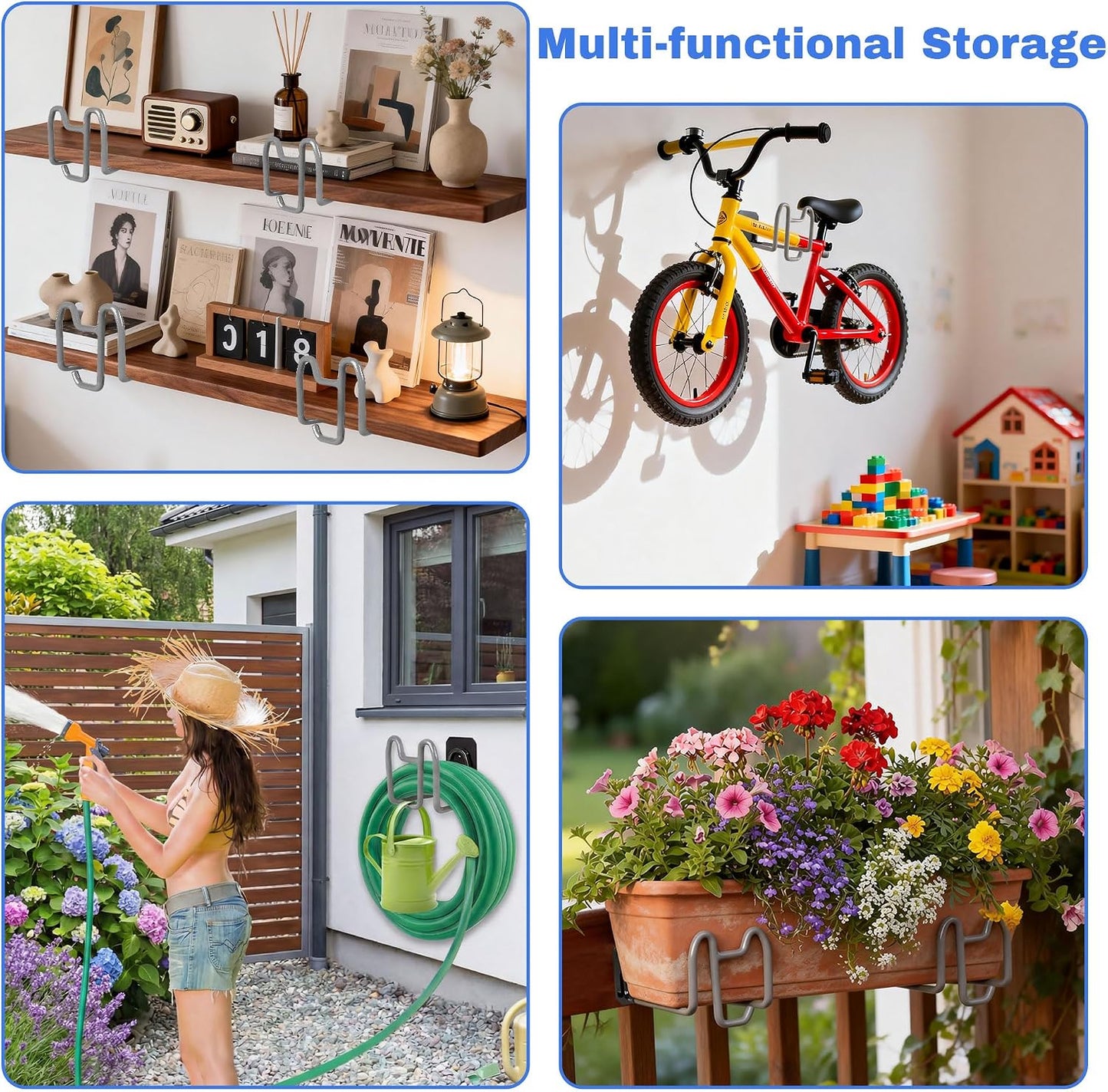 Garden Hose Holder Wall Mount Water Hose Holders for Outside | Metal Hose Hanger with Hook Heavy Duty Garden Hose Reel for Outside Yard Lawn Storage