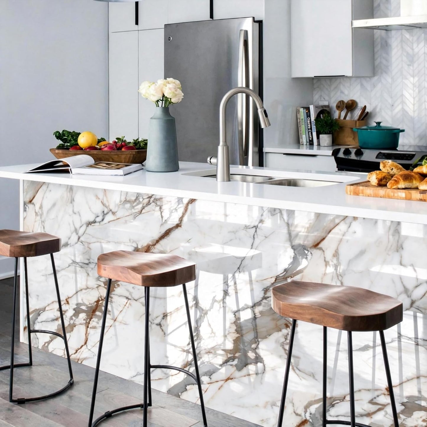 Marble Peel and Stick Waterproof Wall Paneling, 118" x 47" Carrara White Matte Finish Self-Adhesive Backsplash Tile Vinyl Wall Panel for Kitchen Bathroom Wall Decor, Covers 38.75 Sq. Ft.