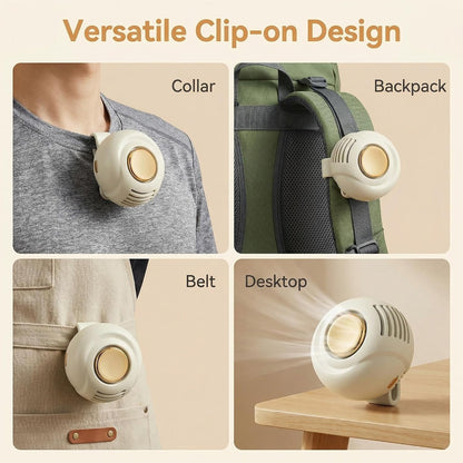 Portable Bladeless Wearable Fan, Silent USB Rechargeable Clip-On Personal Fan with 3 Speeds for Shirt or Waist, Hands-Free Cooling for Travel, Office & Outdoor Use