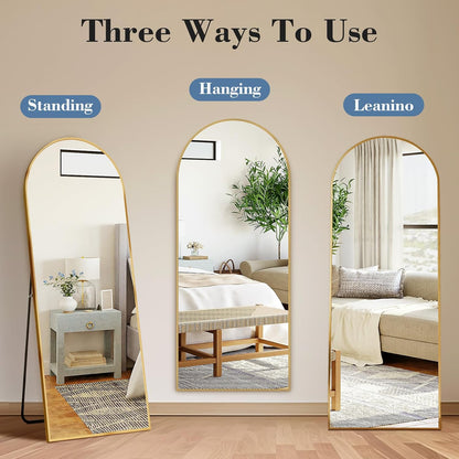 59"x16" Arched Full Length Mirror, Full Body Mirror with Leaning or Standing, Floor Standing Aluminum Frame for Bedroom, Livingroom, Cloakroom, Black