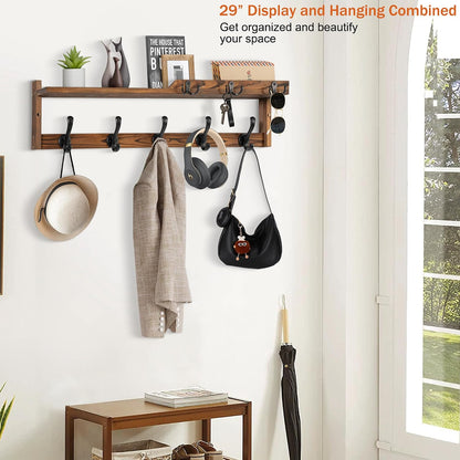 dreampossible Coat Rack Wall Mount with Shelf, Coat Hanger Wall Mount with Key Hooks and Mail Holder, Wood Entryway Floating Shelf with Hooks and Storage, Hat Rack for Wall Key Holder Mail Organizer