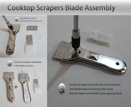 Cooktop Cleaning Scrapers 2Piece Set, Glass Ceramic Hob Cleaning Scrapers, with Spare Blades, Suitable for Glass Ceramic and Induction Cooktops, Window Glass Scrapers 2Pack