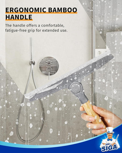 MR.SIGA All Purpose Silicone Squeegee for Shower Door, Mirror, Glass, Streak Free Shower Squeegee, Pivoting Bamboo Handle, Includes 1 Suction Hook, 10 inch Wide, 1 Pack