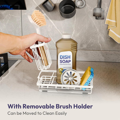 SWTYMIKI Sink Caddy Sponge Holder - Kitchen Sink Organizer with High Brush Holder for Countertop to Hold Dish Soaps and Sponges, Stainless Steel, Black