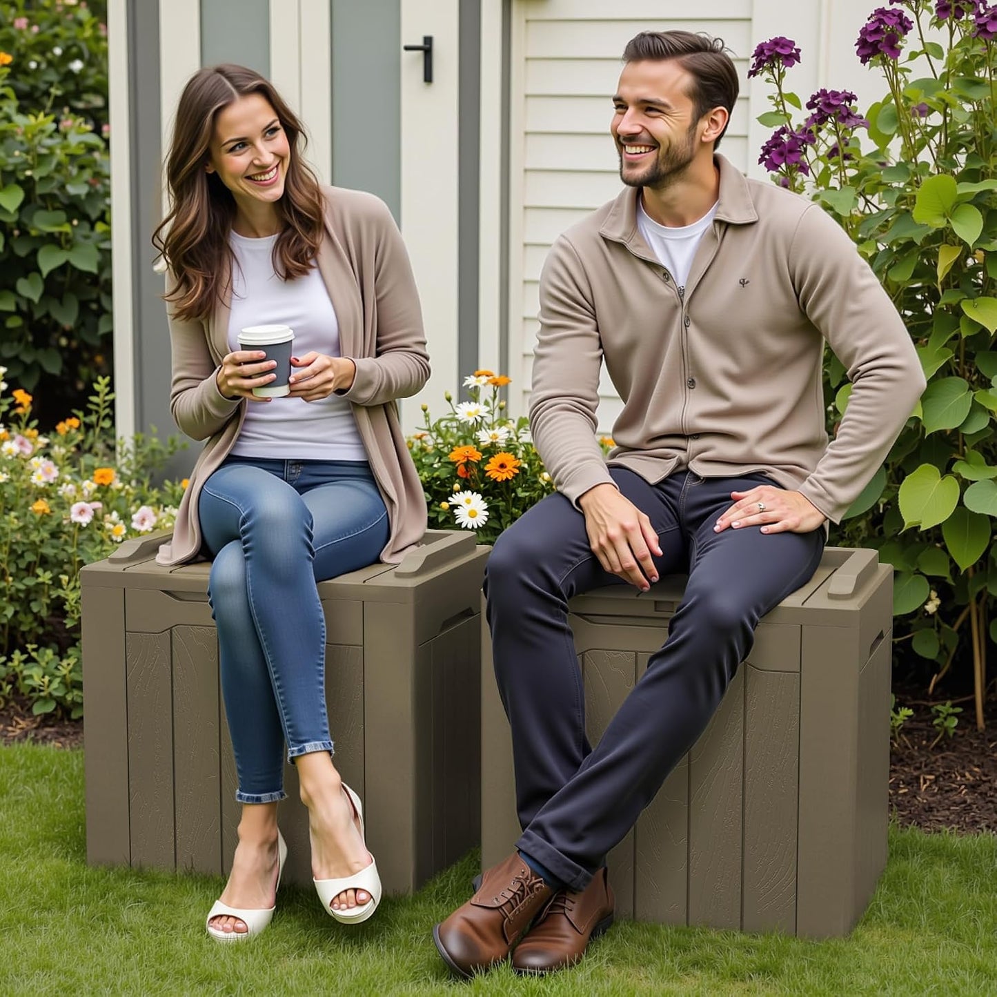 Greesum 31 Gallon Resin Deck Box All Weather Outdoor Storage Boxes for Patio Furniture Set,Outdoor Toys,Garden Tools,Black