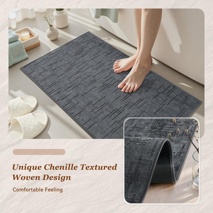 AMOAMI Bath Mat Non Slip Super Absorbent Quick Dry Bath Mats for Bathroom Floor Rubber Backing Washable Bathroom Rugs Modern Woven Jacquard Mat, Beside Tub Bath Rugs, 17" x 24", LightGrey