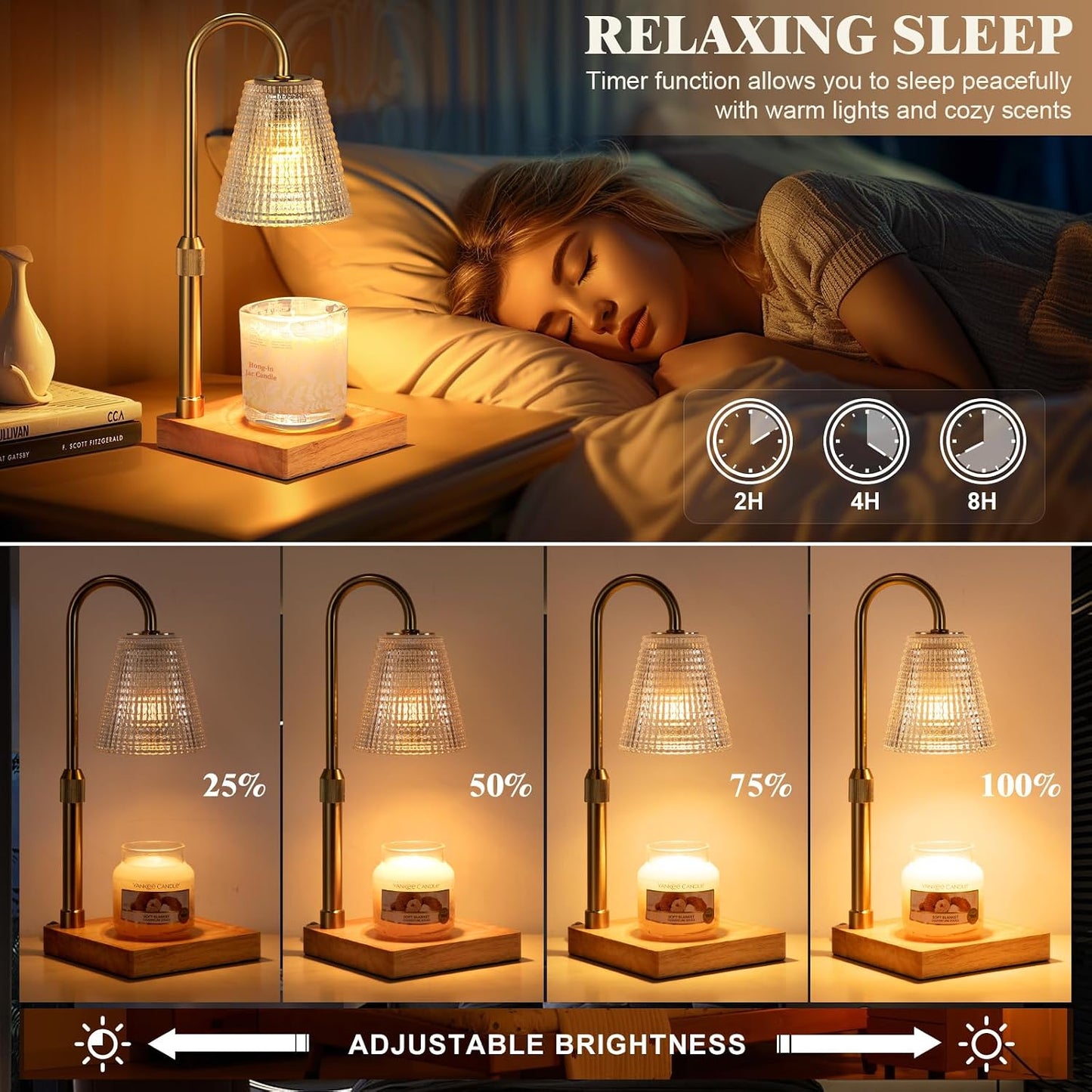 Hong-in Candle Warmer Lamp with Timer-Dimmable Adjustable Height Candle Lamp Warmer, Birthday Gifts for Women Mom Her, Housewarming Office Home Decor,Wax Warmer for Scented Wax Jar Candles