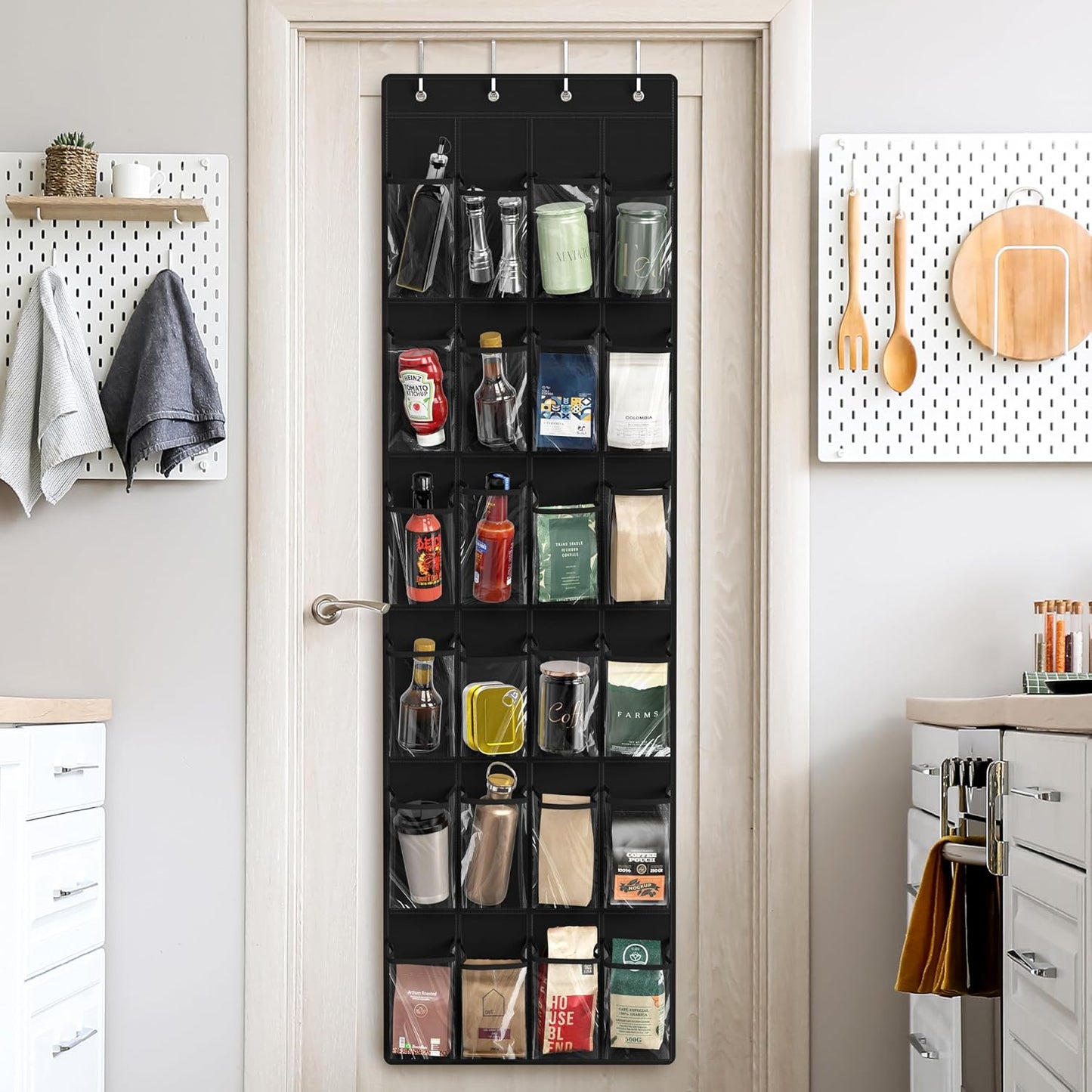 Simple Houseware 24 Pockets - Crystal Clear Over The Door Hanging Shoe Organizer, Gray (64'' x 19'')
