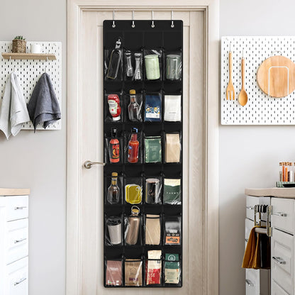 Simple Houseware 24 Pockets - Crystal Clear Over The Door Hanging Shoe Organizer, Gray (64'' x 19'')