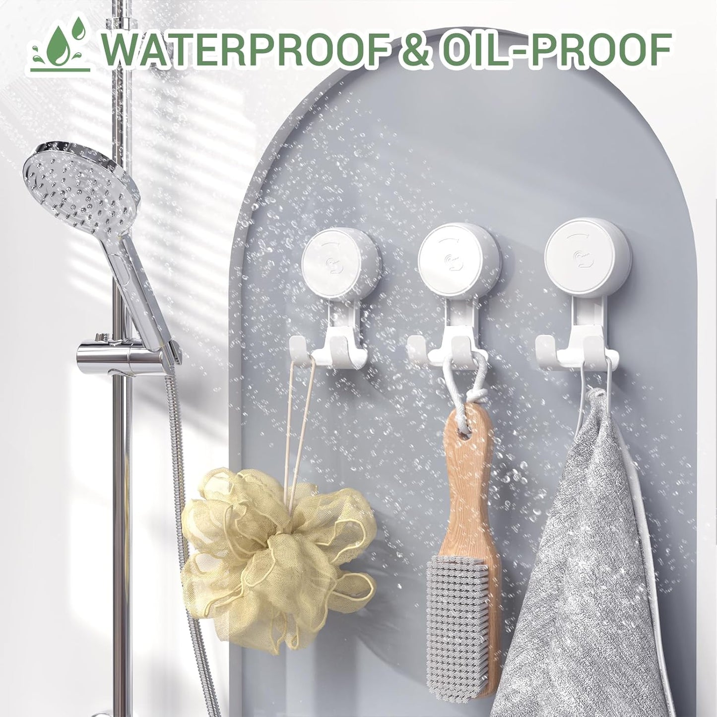 LUXEAR Heavy Duty Waterproof Shower Hooks 2 Pack - Suction Hook, No Drill Damage-Free Removable Reusable Wall Hooks for Bathroom Kitchen Towel Bathrobe Loofah Shower Hooks (Max Load 11LB/5KG)