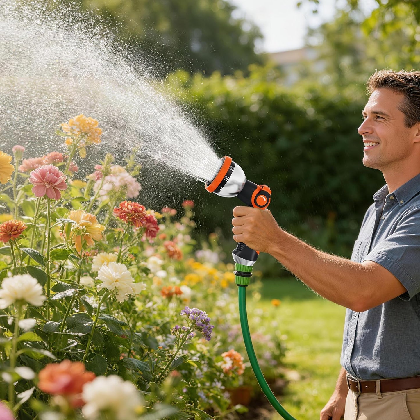 Besiter Garden Hose Nozzle Sprayer: 2 Pack 10 Watering Patterns Spray Nozzles Heavy Duty Metal Hose Head Hose Attachment, Thumb Control On Off Valve