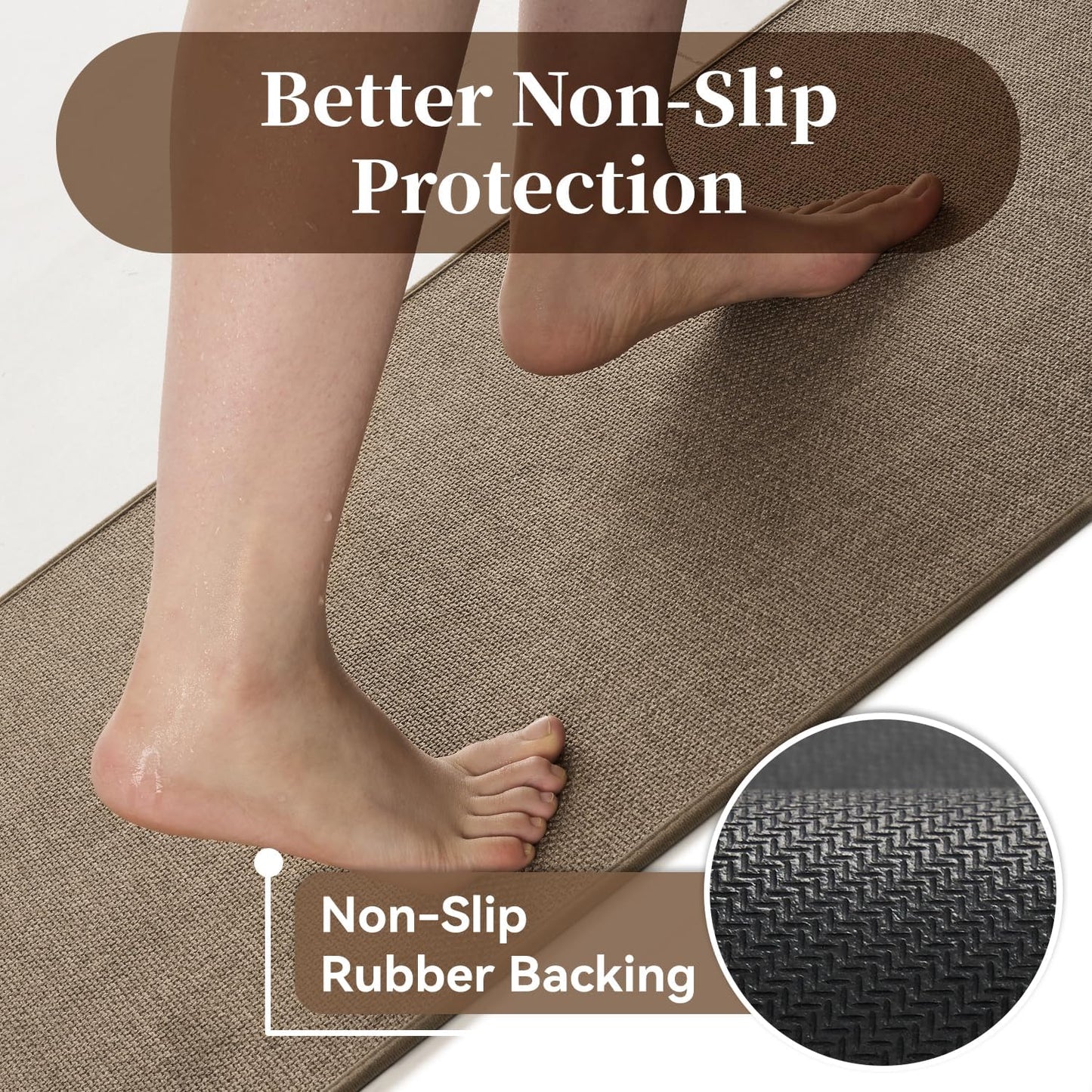 MontVoo Bath Mat Rug-Ultra Thin Non Slip Bath Mats for Bathroom Mat Quick Dry, Rubber Backing Washable Bathroom Rugs Fit Under Door, Absorbent Bath Rugs for Floor,17"x24",Khaki
