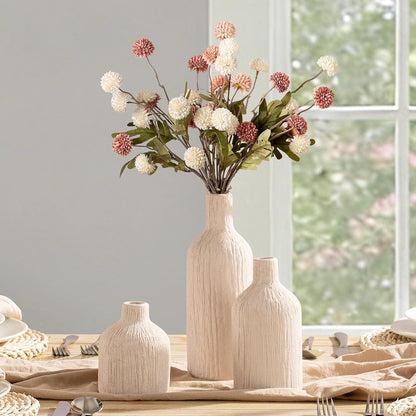 Ceramic Vase Home Table Decor - Flower Vase Set of 3 Living Room Kitchen Decorations Farmhouse Modern Rustic Vases Decorative Centerpiece for Shelf Bedroom Office Bathroom Dining Coffee Desk