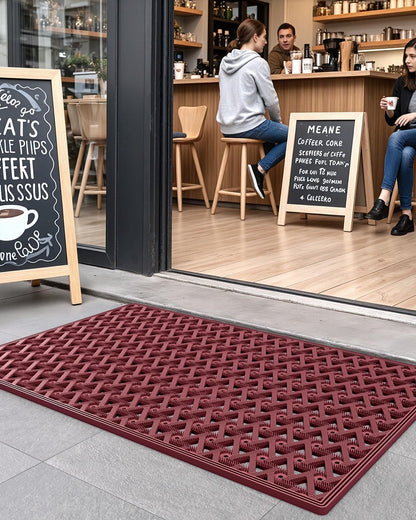 DEXI Front Door Mat Outside Entrance Rubber 19x30, Welcome Floor Doormat Heavy Duty Non Slip, Dirt Trapper Waterproof Exterior Entry Mats All Weather for Patio Entryway Drainage, Black