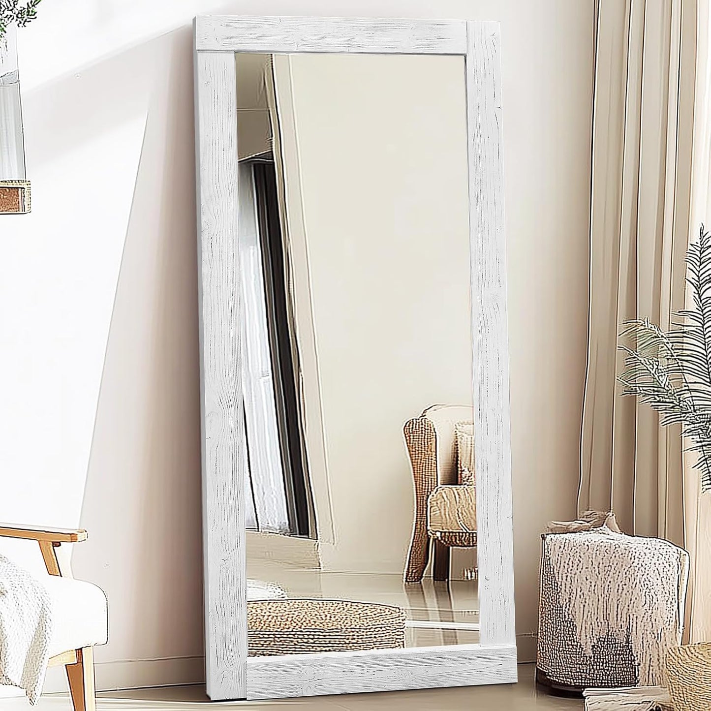 Solid Wood Full Length Mirror - 65"x22" Arched Floor Mirror, Free Standing & Wall Mounted - Elegant Design for Bedroom, Dressing Room, Hallway, Brown
