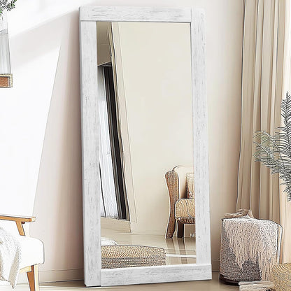 Solid Wood Full Length Mirror - 65"x22" Arched Floor Mirror, Free Standing & Wall Mounted - Elegant Design for Bedroom, Dressing Room, Hallway, Brown